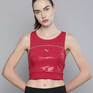 Puma Redish Pink Run Brand Logo High Shine Slim Tank Crop Top Camo pattern, S